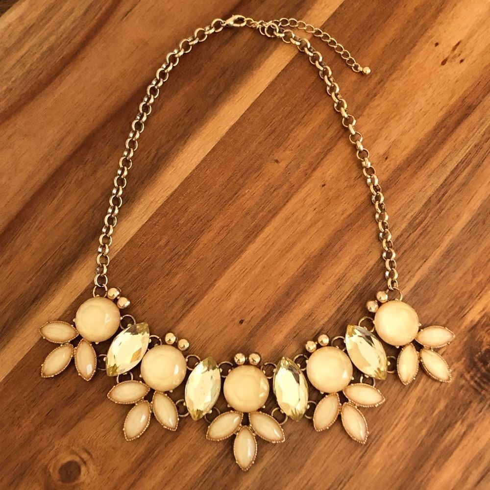 Cream and Gold Resin Statement Necklace | 17” Adjustable